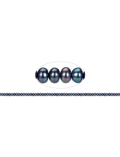 Heilstein & Edelstein-Strang - Button, Süßwasser-Perle petrol (gef.), 03 x 05-06mm