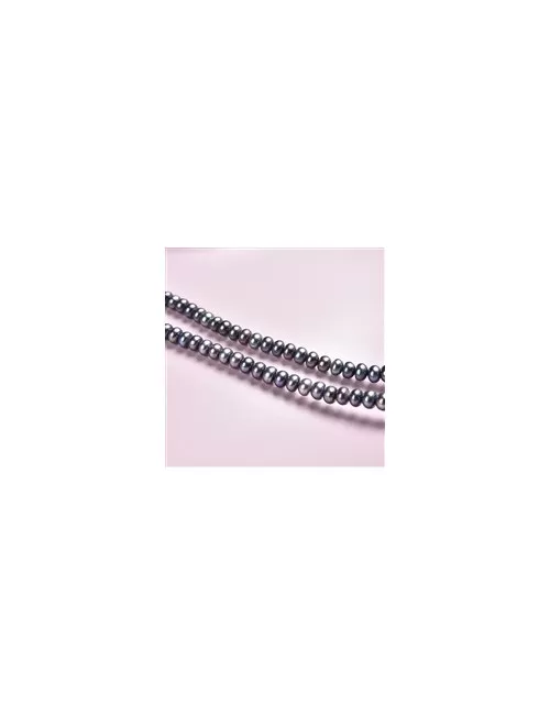 Heilstein & Edelstein-Strang - Button, Süßwasser-Perle petrol (gef.), 03 x 05-06mm