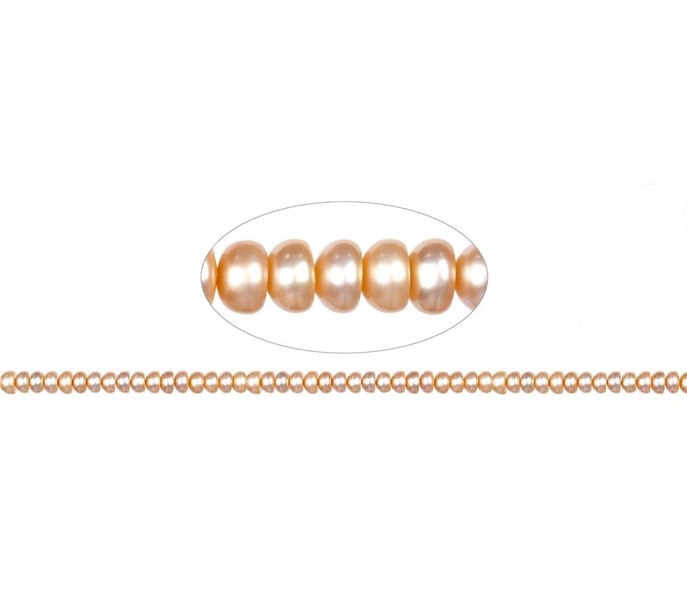 Heilstein & Edelstein-Strang - Button, Süßwasser-Perle lachs (natur), 03-04 x 05-06mm