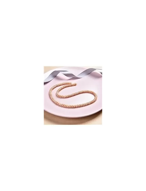 Heilstein & Edelstein-Strang - Button, Süßwasser-Perle lachs (natur), 03-04 x 05-06mm