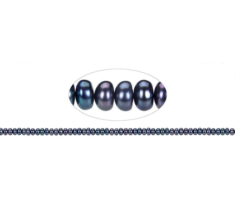 Heilstein & Edelstein-Strang - Button, Süßwasser-Perle petrol (gef.), 03 x 05-06mm