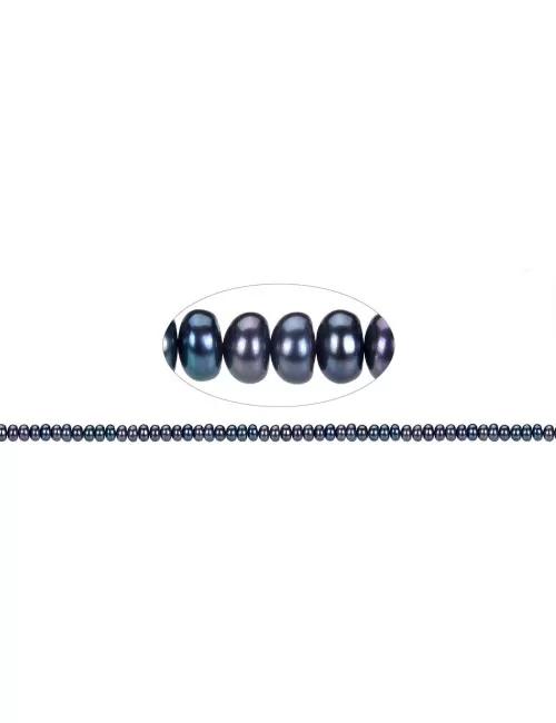 Heilstein & Edelstein-Strang - Button, Süßwasser-Perle petrol (gef.), 03 x 05-06mm