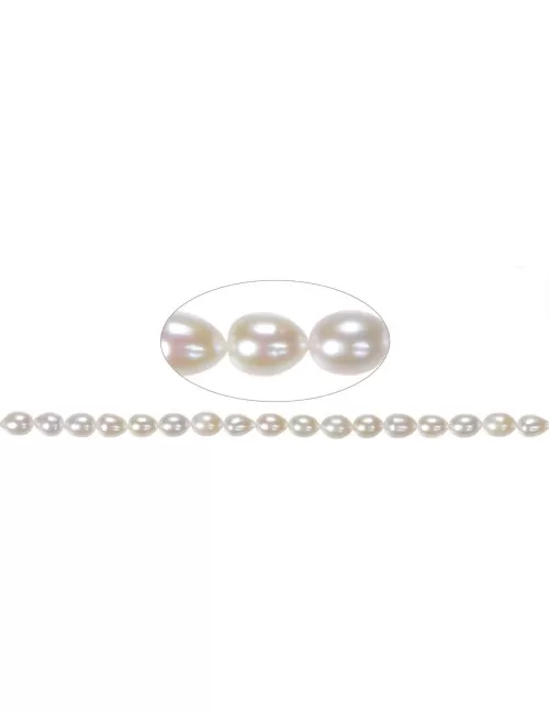 Heilstein & Edelstein-Strang - Tropfen, Süßwasser-Perle, weiß-creme, 08 - 09mm