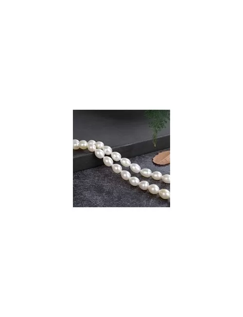 Heilstein & Edelstein-Strang - Tropfen, Süßwasser-Perle, weiß-creme, 08 - 09mm