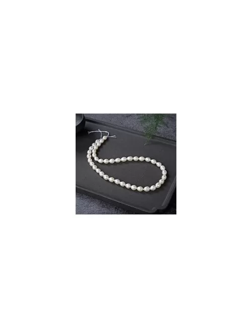 Heilstein & Edelstein-Strang - Tropfen, Süßwasser-Perle, weiß-creme, 08 - 09mm