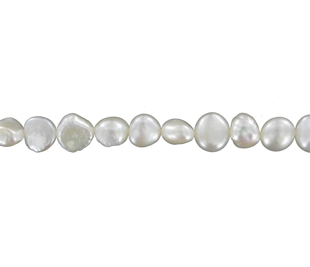 Heilstein & Edelstein-Strang - Freeform flach, Süßwasser Perle AB, weiß-creme, 08-09mm