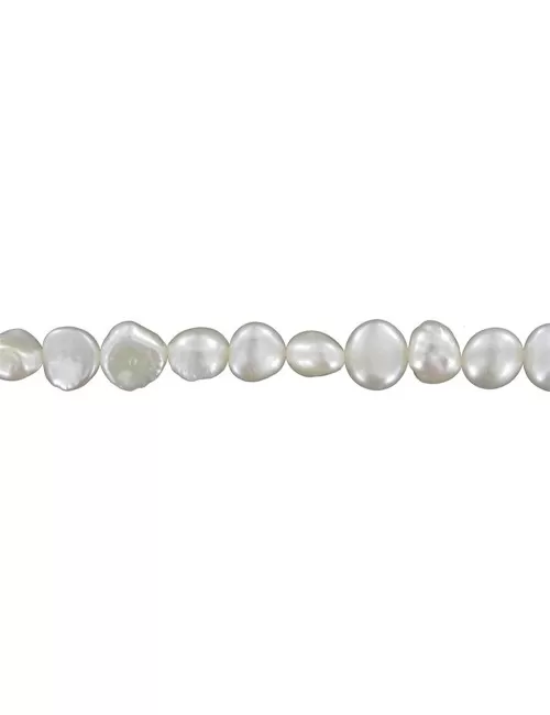 Heilstein & Edelstein-Strang - Freeform flach, Süßwasser Perle AB, weiß-creme, 08-09mm