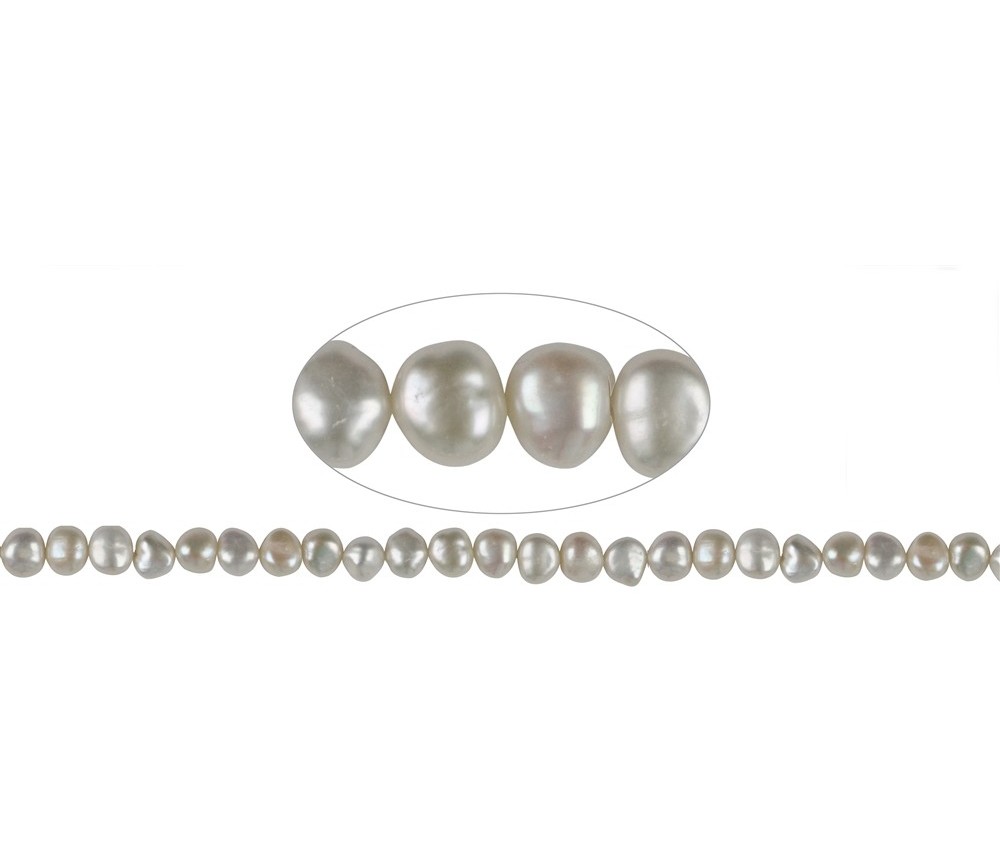 Heilstein & Edelstein-Strang - Freeform, Süßwasser-Perle AB, weiß-creme, 08-09mm