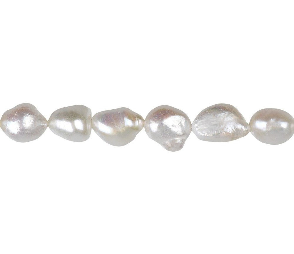 Heilstein & Edelstein-Strang - Freeform flach, Süßwasser-Perle A, weiß-creme, 12-14mm