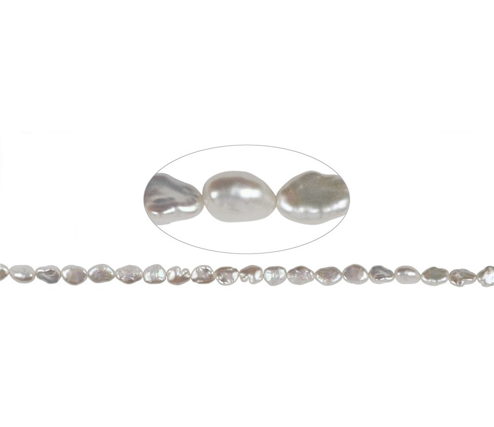Heilstein & Edelstein-Strang - Keshi, Süßwasser-Perle, weiß, 08-09mm