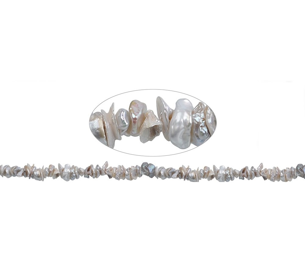 Heilstein & Edelstein-Strang - Freeform, Süßwasser-Perle, silbergrau (natur), ca. 01-04 x 04-08mm