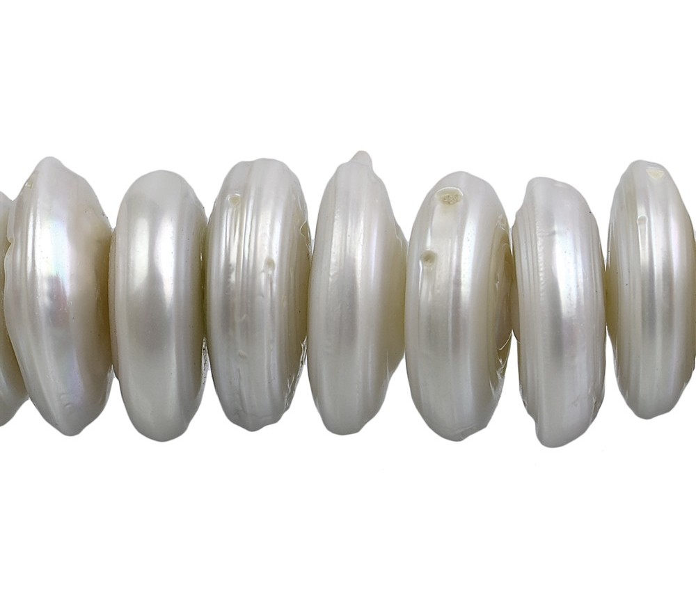 Heilstein & Edelstein-Strang - Scheiben, Süßwasser-Perle Ab, creme-weiß (natur), 03-06 x 15-20mm