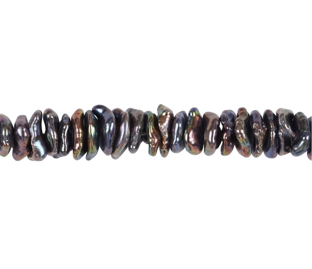 Heilstein & Edelstein-Strang - Keshi, Süßwasser-Perle A, petrol-lila (gef.), ca. 02-04 x 08-10mm