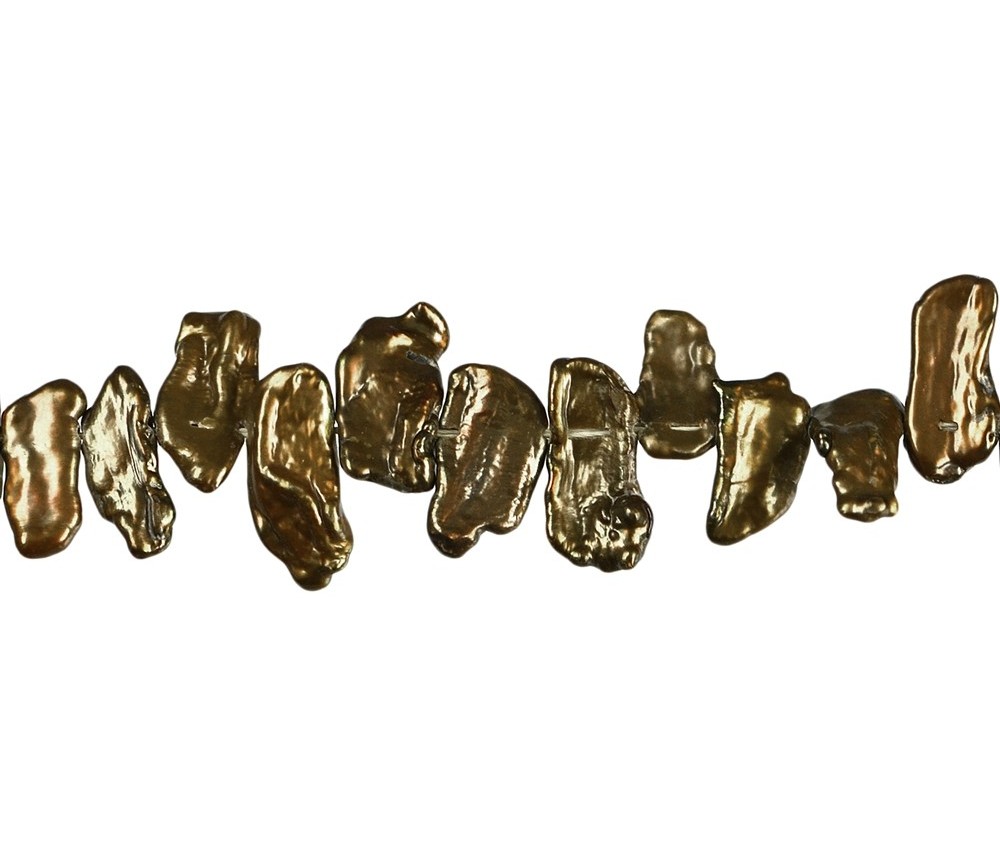 Heilstein & Edelstein-Strang - flach, Süßwasser-Perle AB, bronze (gef.), 06 x 15mm