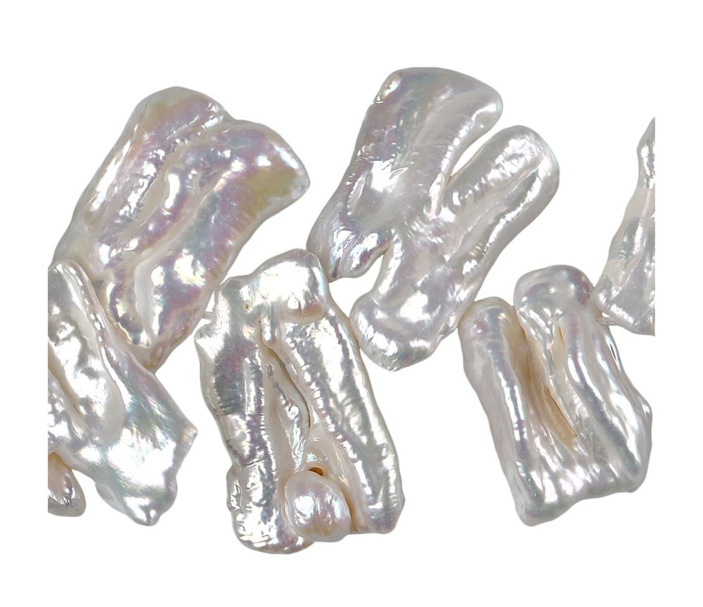 Heilstein & Edelstein-Strang - flach, Süßwasser-Perle A, weiß-creme, ca. 10 x 20-25mm