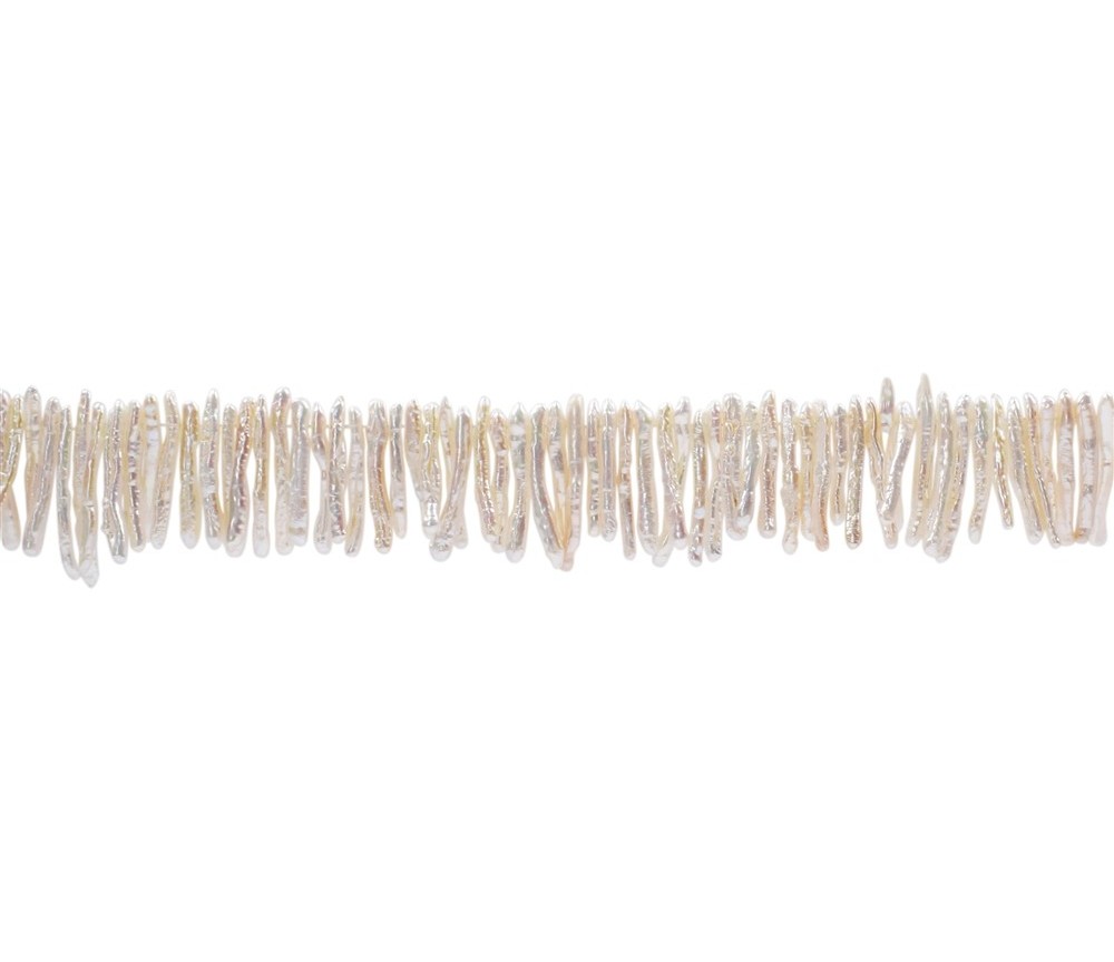 Heilstein & Edelstein-Strang - Stäbchen, Süßwasser-Perle weiß, 02-03 x 25-28mm