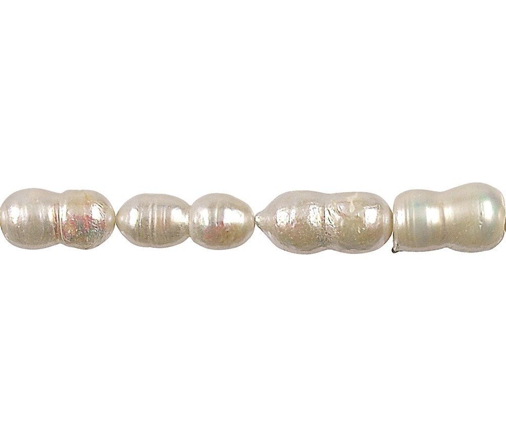 Heilstein & Edelstein-Strang - Peanut-Form, Süßwasser-Perle weiß, ca. 20 - 30 x 10 - 12mm