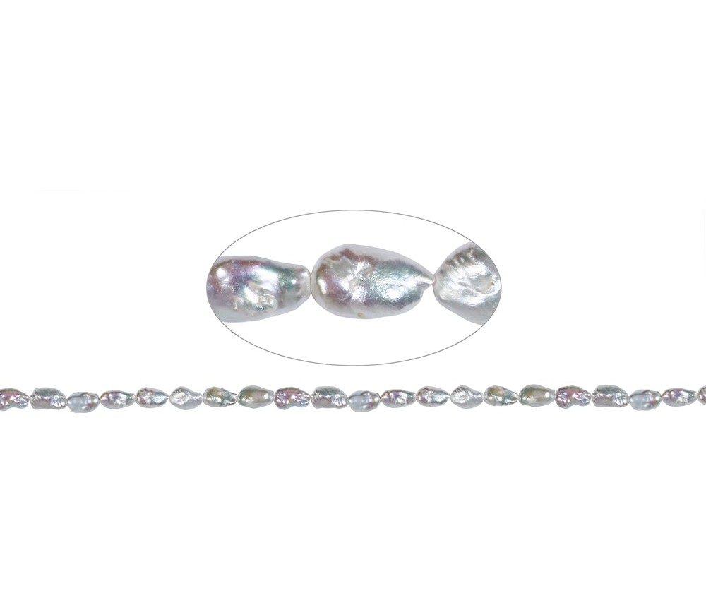 Heilstein & Edelstein-Strang - Barock Freeform, Süßwasser-Perle, creme-weiß, 18 x 07-11mm