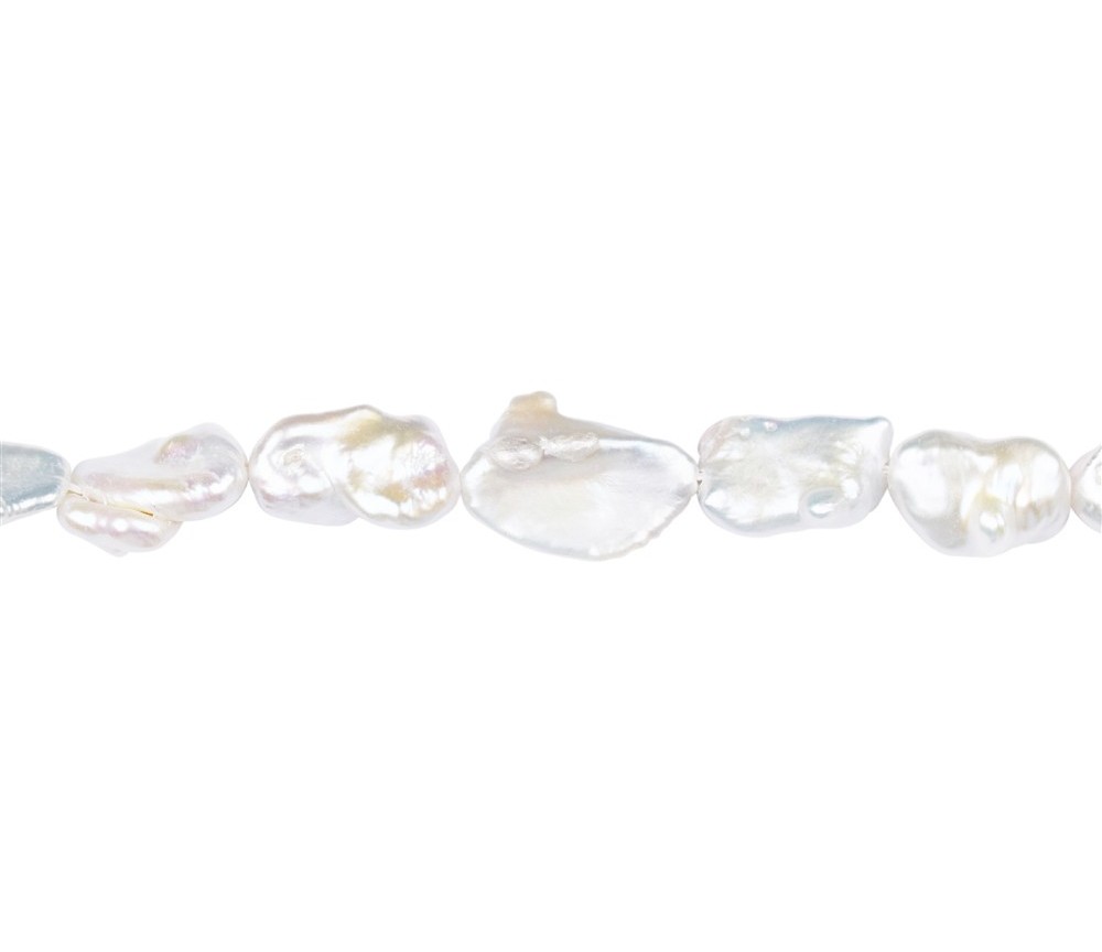 Heilstein & Edelstein-Strang - Barock Freeform, Süßwasser-Perle, creme-weiß, 10-20 x 09-13mm