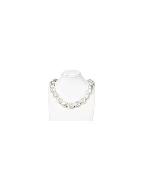 Heilstein & Edelstein-Strang - Freeform flach, Süßwasser-Perle, creme-weiß, 20mm