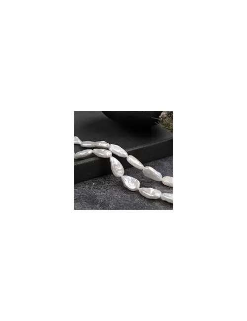 Heilstein & Edelstein-Strang - Tropfen flach, Süßwasser-Perle, 014 x 08mm