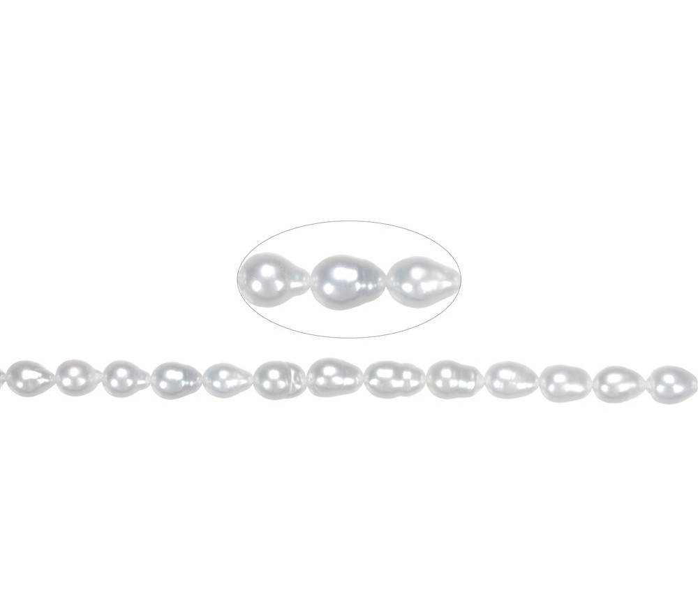 Heilstein & Edelstein-Strang - Tropfen, Süßwasser-Perle, weiß-creme, 06 - 07mm