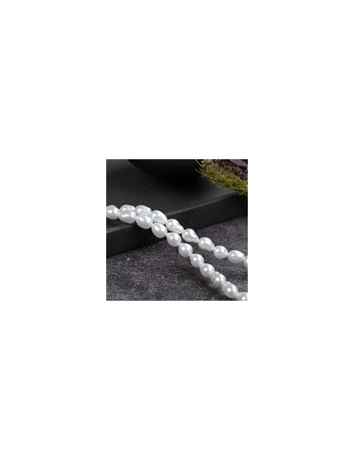 Heilstein & Edelstein-Strang - Tropfen, Süßwasser-Perle, weiß-creme, 06 - 07mm