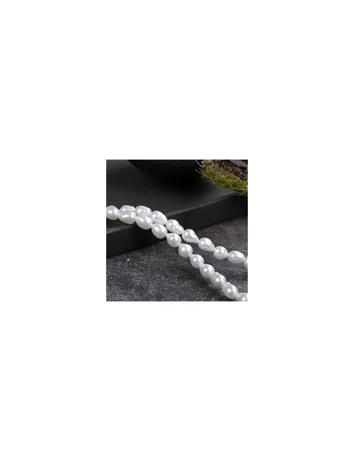 Heilstein & Edelstein-Strang - Tropfen, Süßwasser-Perle, weiß-creme, 06 - 07mm