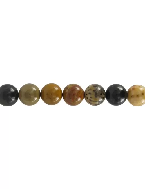 Heilstein & Edelstein-Strang - Kugeln, versteinertes Palmholz, 14mm