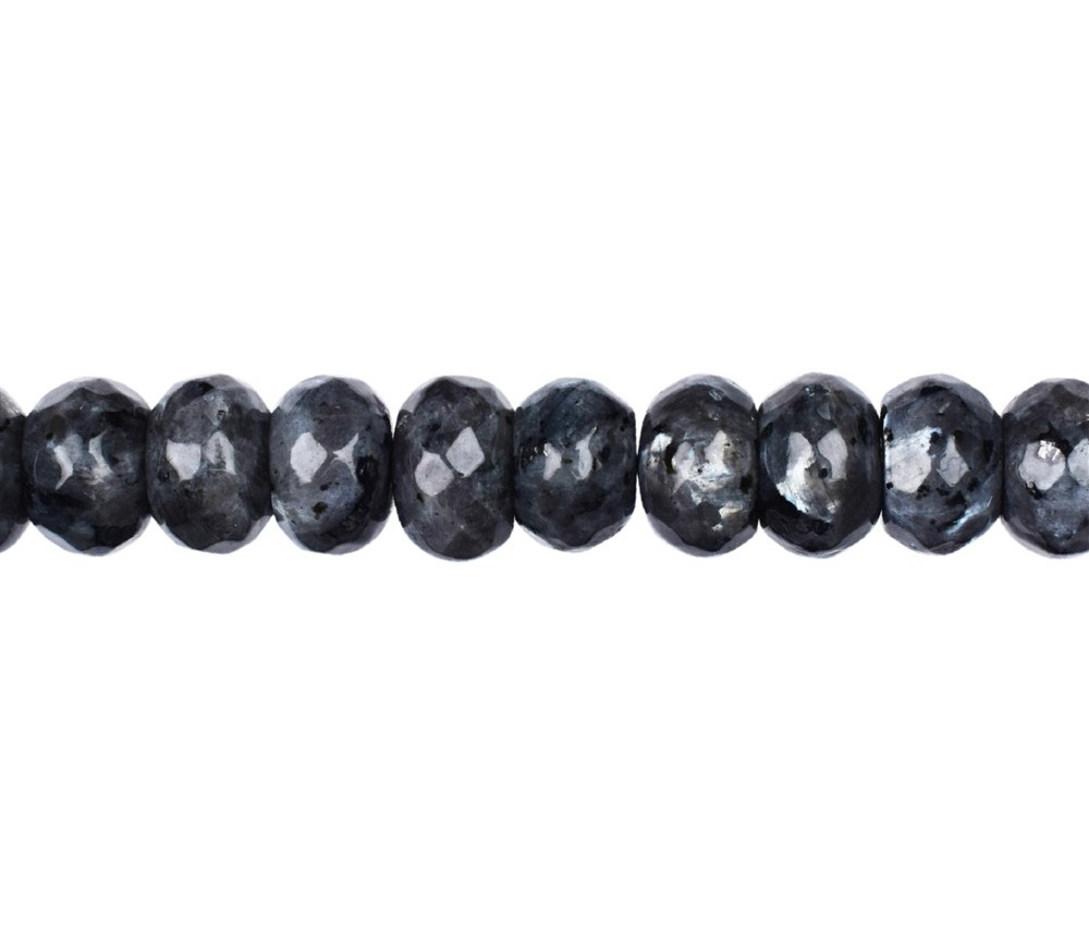 Heilstein & Edelstein-Strang - Button, Larvikit, facettiert, 12mm (39cm)