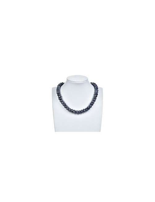 Heilstein & Edelstein-Strang - Button, Larvikit, facettiert, 12mm (39cm)