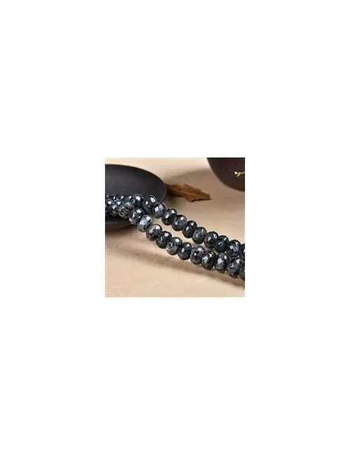 Heilstein & Edelstein-Strang - Button, Larvikit, facettiert, 12mm (39cm)