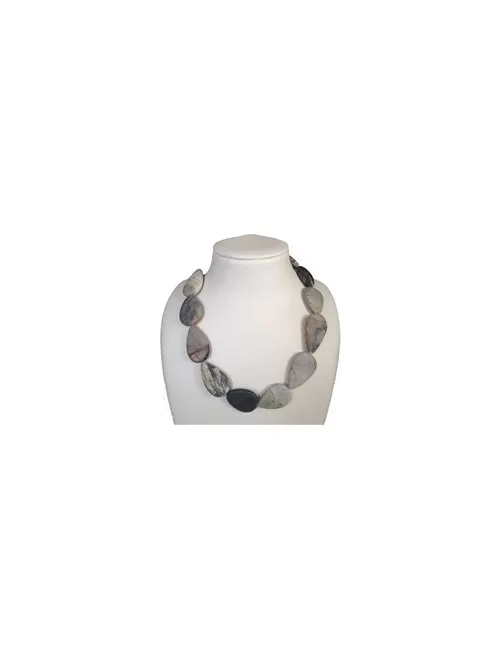 Heilstein & Edelstein-Strang - Tropfen flach, Picassomarmor, 30-40 x 22-25mm