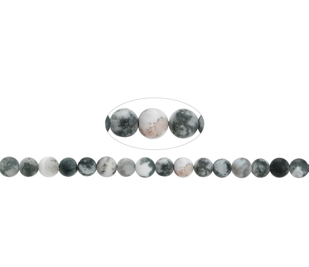 Heilstein & Edelstein-Strang - Kugeln, Baumachat, matt, 06mm (39cm)