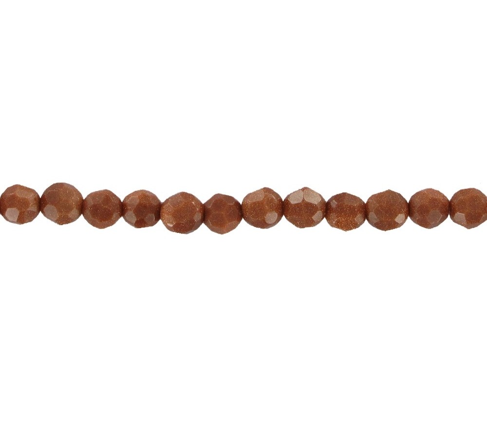 Heilstein & Edelstein-Strang - Kugeln, Goldfluß braun (synt. Glas), facettiert, 04mm