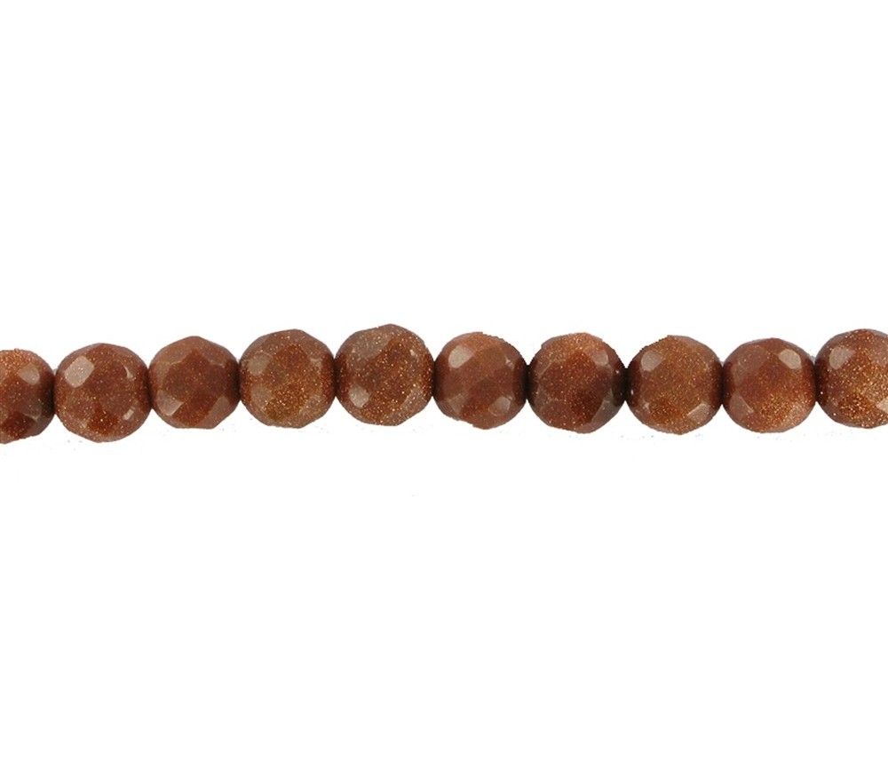 Heilstein & Edelstein-Strang - Kugeln, Goldfluß braun (synt. Glas), facettiert, 05mm