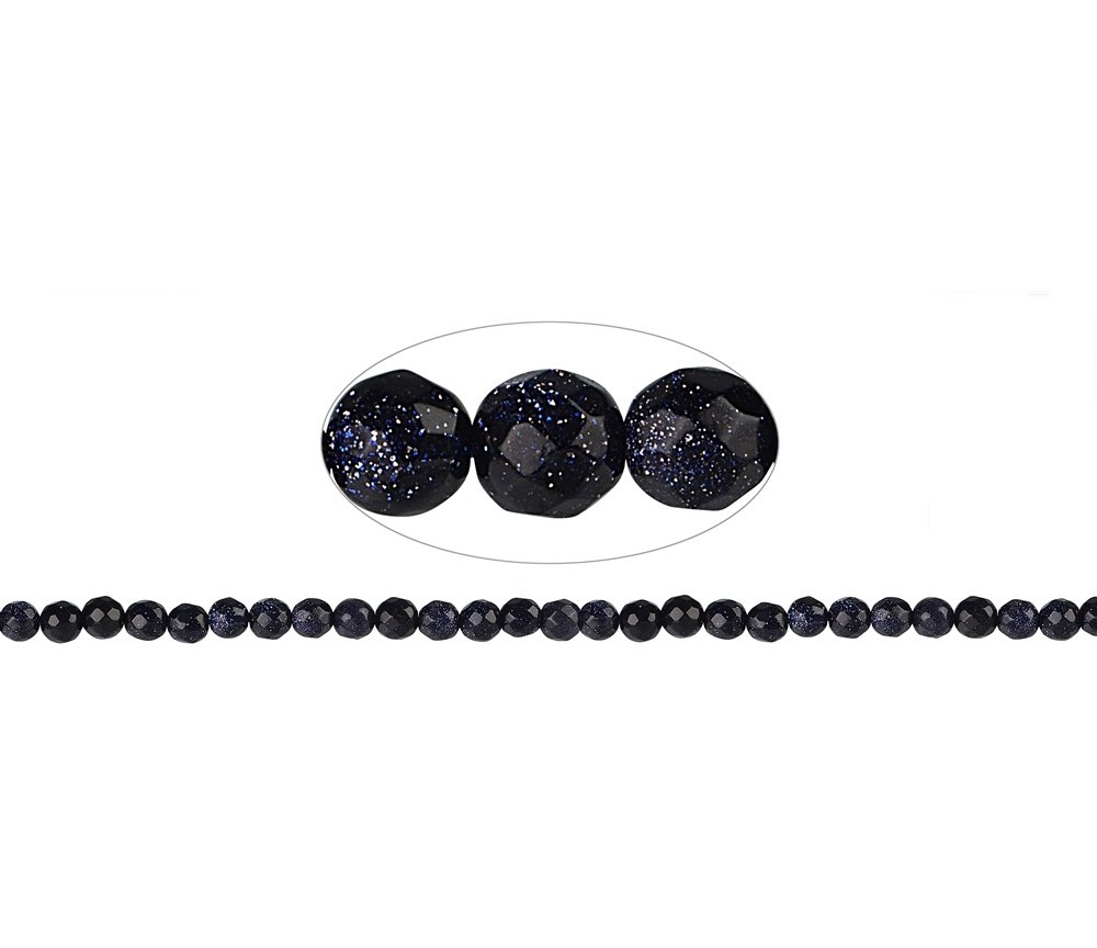 Heilstein & Edelstein-Strang - Kugeln, Goldfluss violett (synt. Glas), facettiert, 06mm