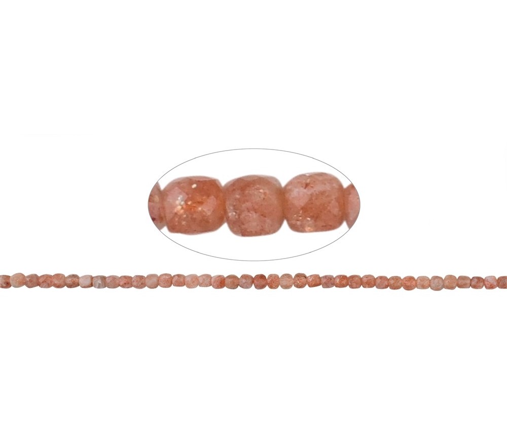 Heilstein & Edelstein-Strang - Würfel, Sonnenstein, facettiert, 04mm (39cm)
