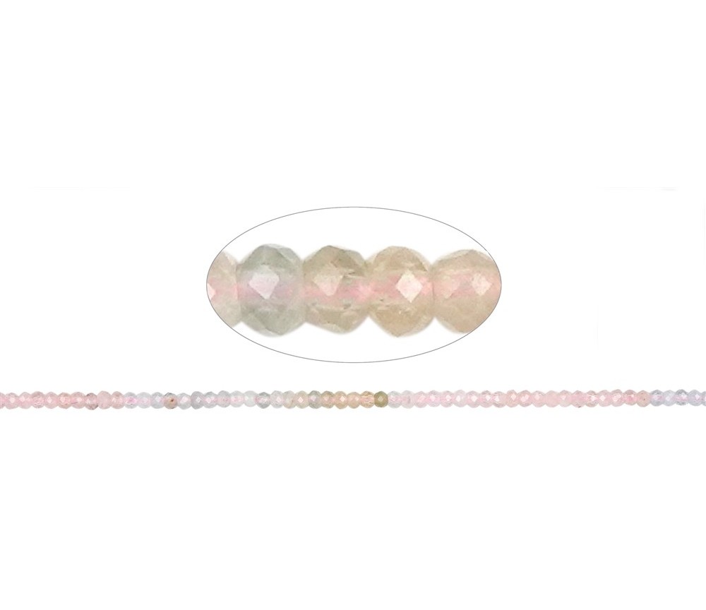 Heilstein & Edelstein-Strang - Button, Morganit, facettiert, 02 x 03mm, farbsortiert