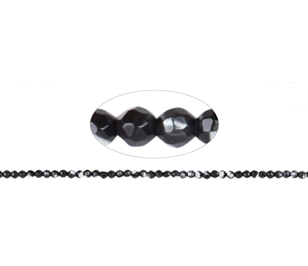 Heilstein & Edelstein-Strang - Kugeln, Perlmutt (dunkel), facettiert, 03mm