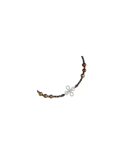 Heilstein & Edelstein-Strang - chinesischer Knoten, Perlmutt (dunkel), 13 x 13mm