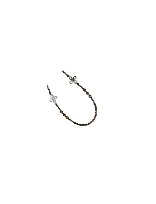 Heilstein & Edelstein-Strang - chinesischer Knoten, Perlmutt (dunkel), 13 x 13mm
