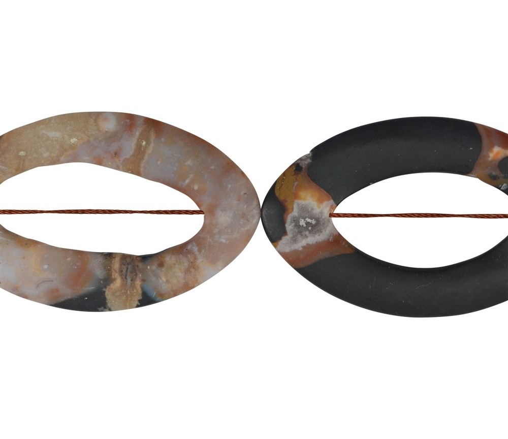 Heilstein & Edelstein-Strang - Navette leicht gedreht, Sardonyx, matt, 60-65 x 40-45mm