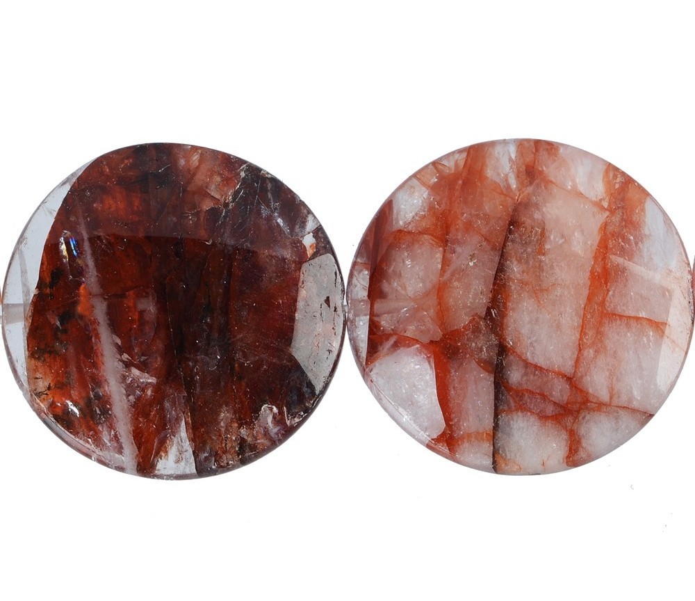 Heilstein & Edelstein-Strang - Coin, Eisenkiesel (rot), facettiert, 30mm