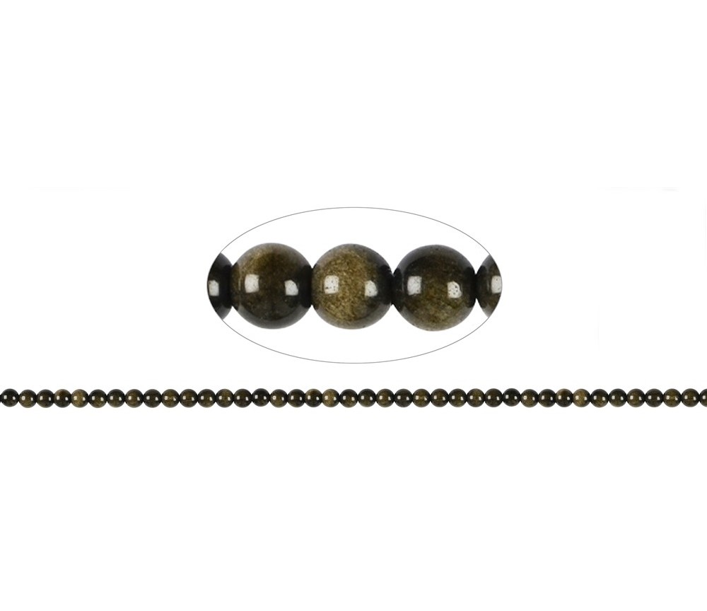 Heilstein & Edelstein-Strang - Kugeln, Obsidian (Goldglanzobsidian), 04mm