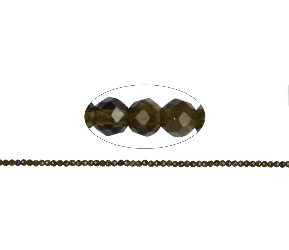 Heilstein & Edelstein-Strang - Kugeln, Obsidian (Goldglanzobsidian), facettiert, 02mm