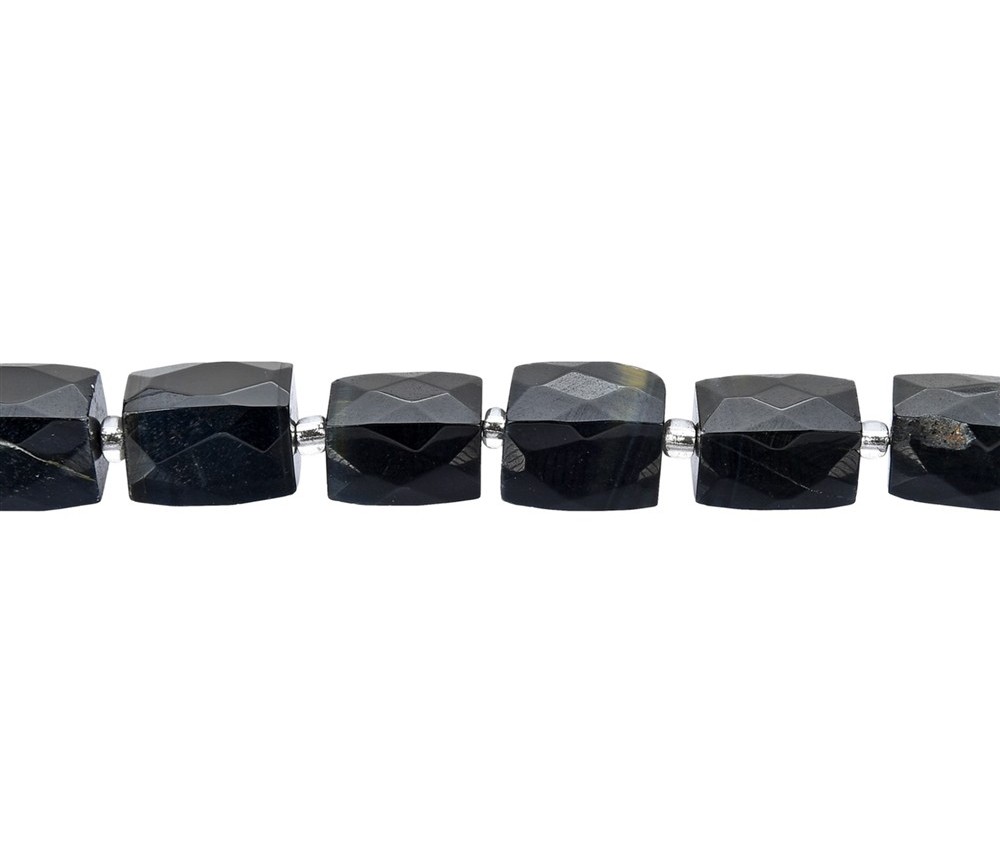 Heilstein & Edelstein-Strang - Quader, Falkenauge, grob facettiert, 15 - 11-12mm