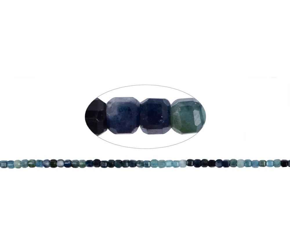Heilstein & Edelstein-Strang - Würfel, Turmalin (blau), 02 x 02mm, facettiert