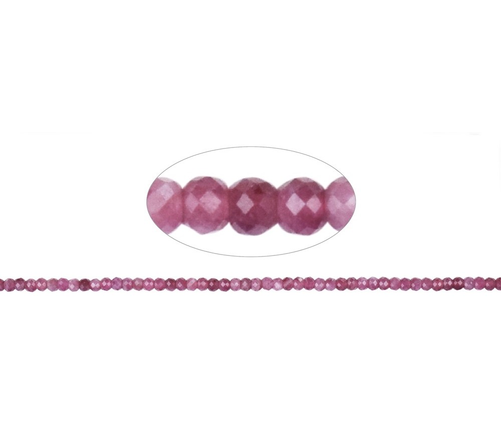 Heilstein & Edelstein-Strang - Button, Rubellit A, facettiert, 02 x 03mm (39cm)