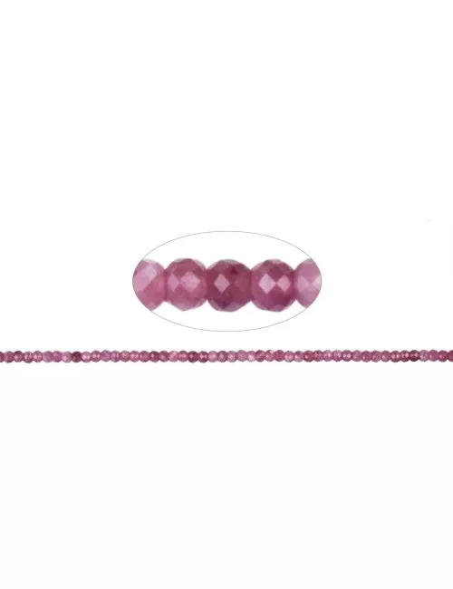 Heilstein & Edelstein-Strang - Button, Rubellit A, facettiert, 02 x 03mm (39cm)